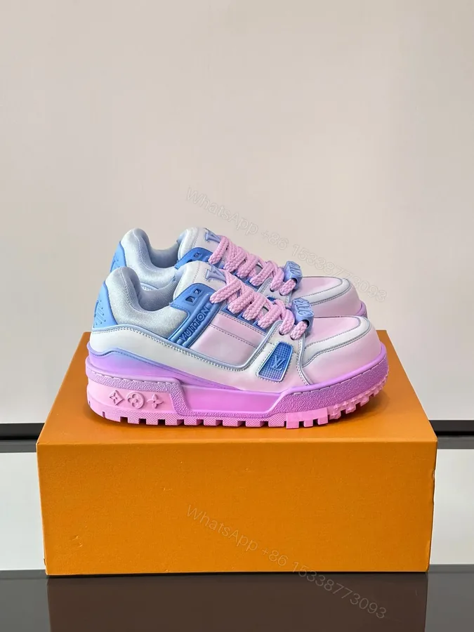 View 1 of LV Men White and Blue Leather Sneakers