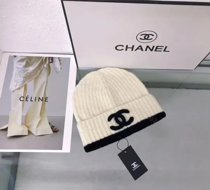 View 1 of Patterned Knit Beanie - Signature Chanel Embroidery Luxury Beanie