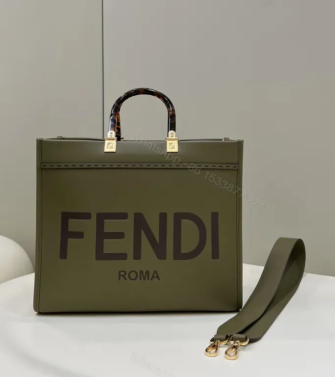 View 1 of Olive Green Structured Tote: Fendi Roma Hardware Bag