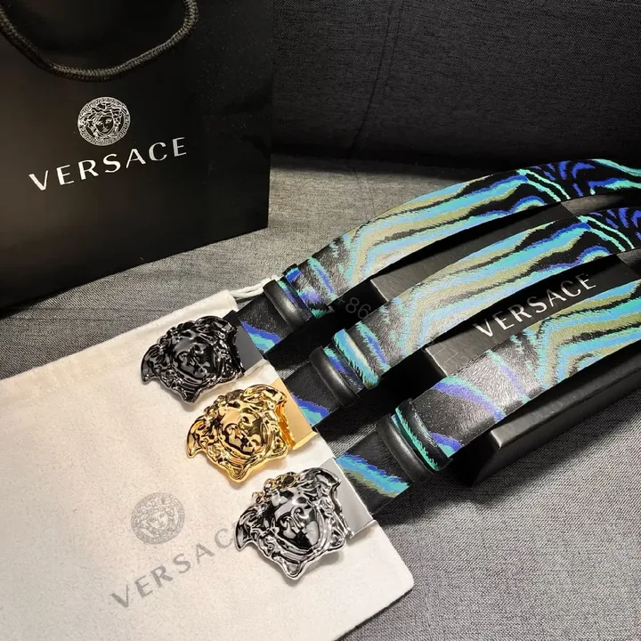 View 1 of Bold Striped Belt: Zebra Texture, Medusa Buckle, Unisex Accessory