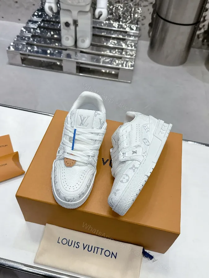 View 1 of Patterned White Leather Luxury Sneakers with Monogram Details