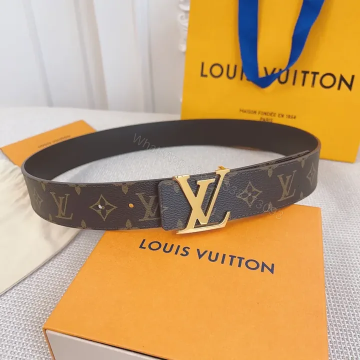 View 1 of Gold LV Monogram Belt â€“ Premium Leather, Everyday Luxury