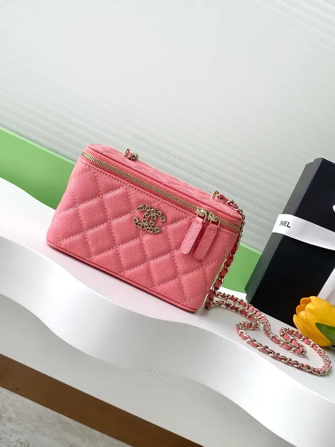 View 1 of Pink Quilted Crossbody with Gold-Tone Hardware