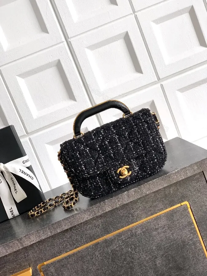 View 1 of Tweed Handbag: Compact Luxury with Gold Logo Clasp