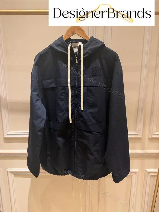 View 1 of Miu Miu Dark Blue Drawstring Hooded Parka