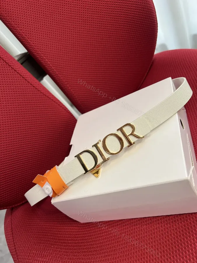 View 1 of Minimalist White Strap Belt with Gold DIOR Lettering