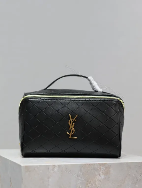 View 1 of Chic Quilted Cosmetic Case + Gold Hardware Luxury Organiser