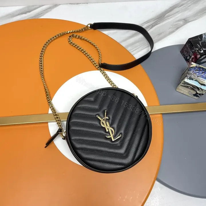 View 1 of Chic Quilted Round Crossbody Bag â€“ YSL Accent, Luxe