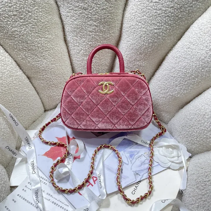View 1 of Velvet Mini Bag: Gold Hardware, Chain, Chic Texture