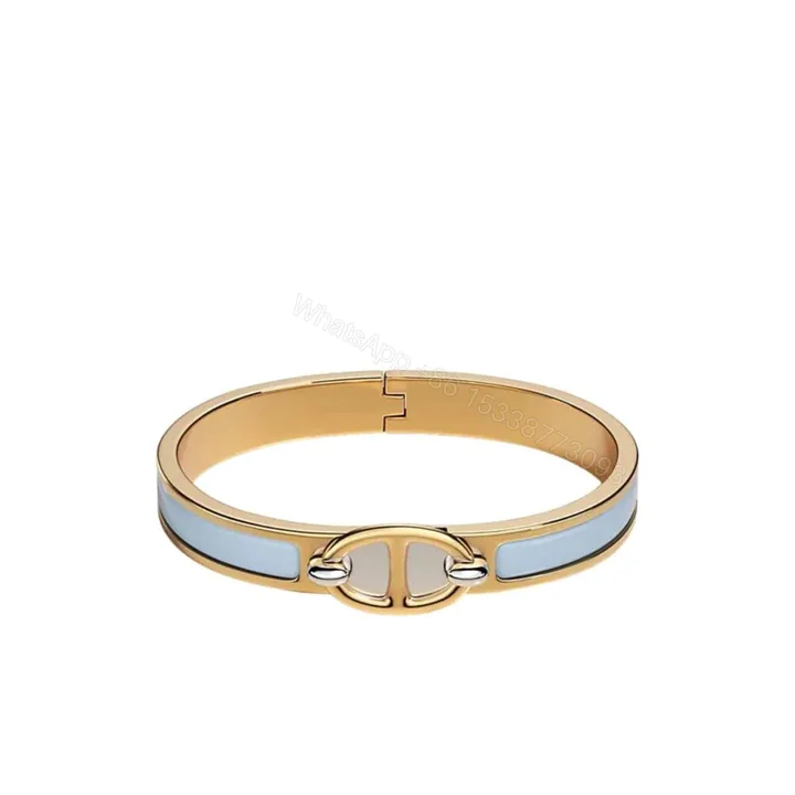 View 1 of Hermes Mini Clic Chaine D’Ancre Bracelet Gold Tone With Light Blue H209000FV4HGM