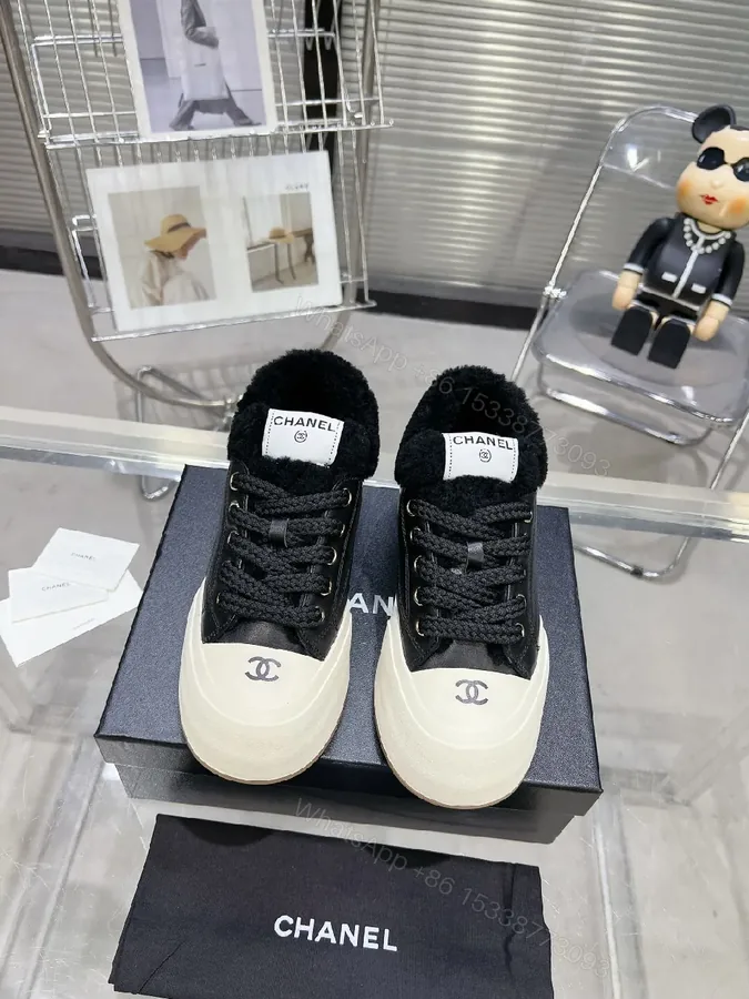 View 1 of Cream Knit-Chanel Inspired High-Tops with Plush Collar