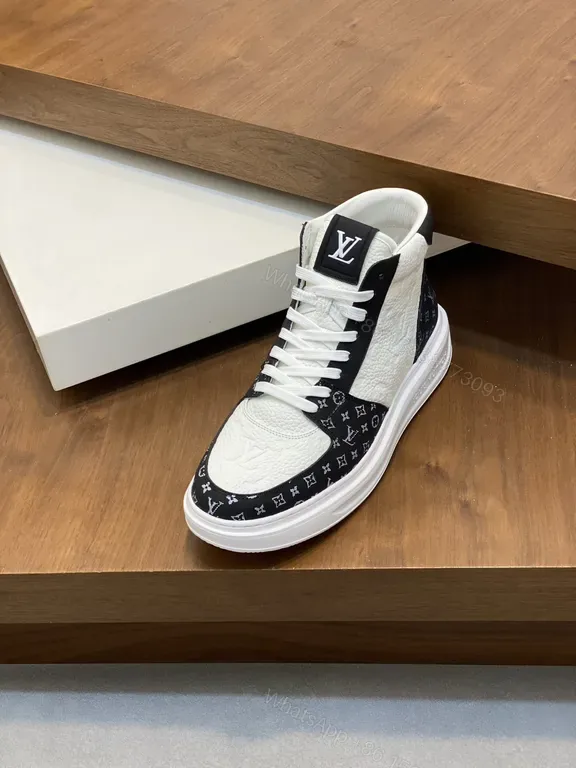 View 1 of Luxe LV-Style High-Top Sneakers: Monogram Contrast