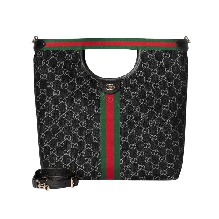 View 1 of Gucci Giglio Large Tote Bag Black And White GG Denim 39Cm ‎