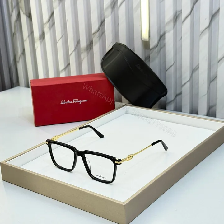 View 1 of Salvatore Ferragamo Square Black-Gold Eyeglasses