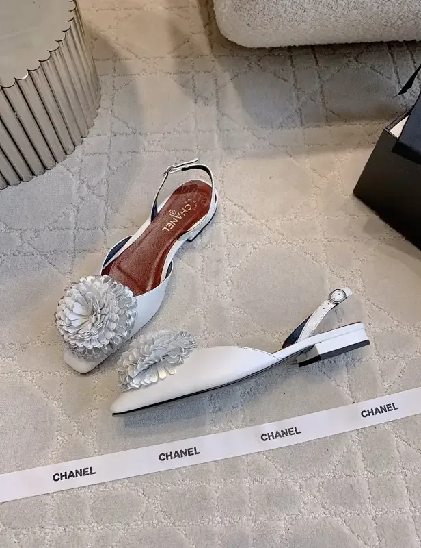 View 1 of White Floral Slingback Pumps - Couture Comfort, Pointed Toe, Block Heel
