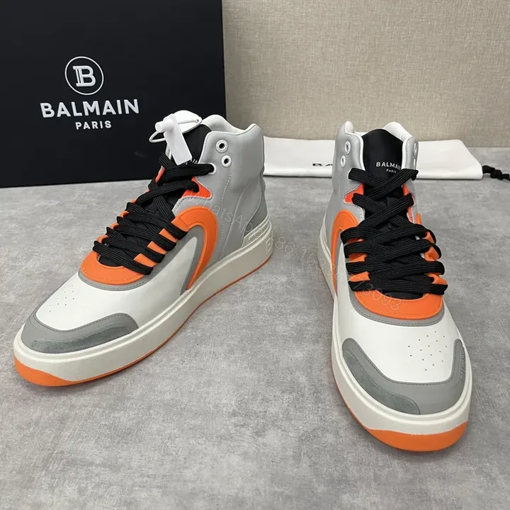 View 1 of Balmain Orange-Accented Leather High-Tops Sneakers