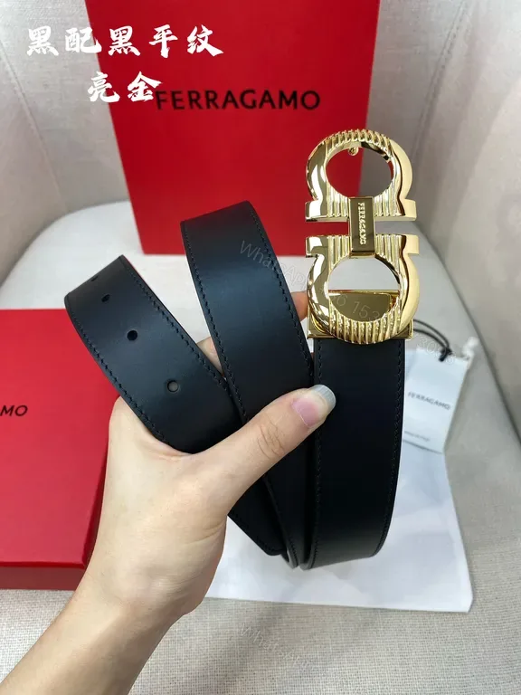 View 1 of Premium Black Leather Belt with Gold Buckle - Luxurious Day-to-Night Style