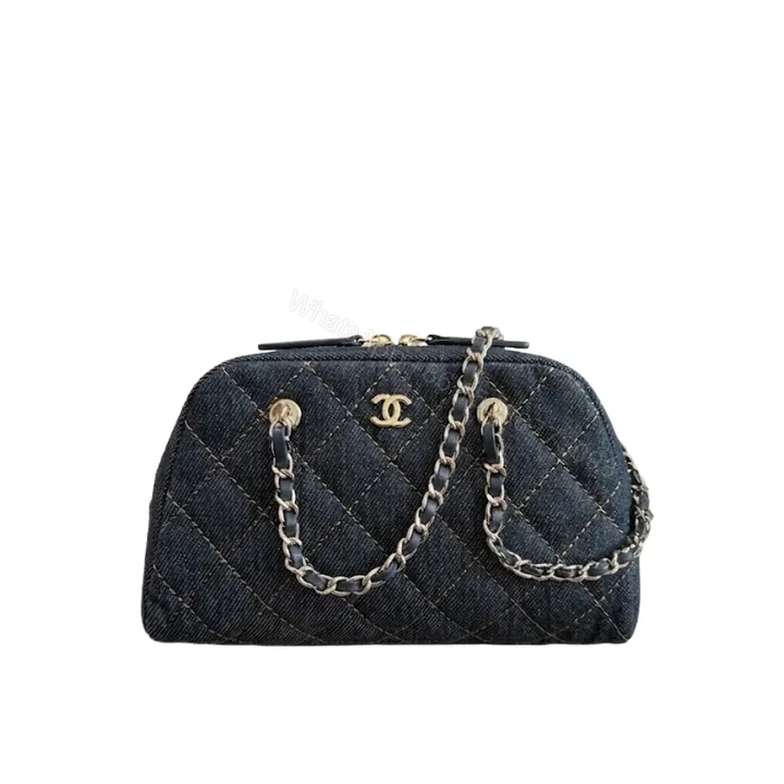 View 1 of Chanel Clutch With Strap Gold Metal Denim Blue 20cm
