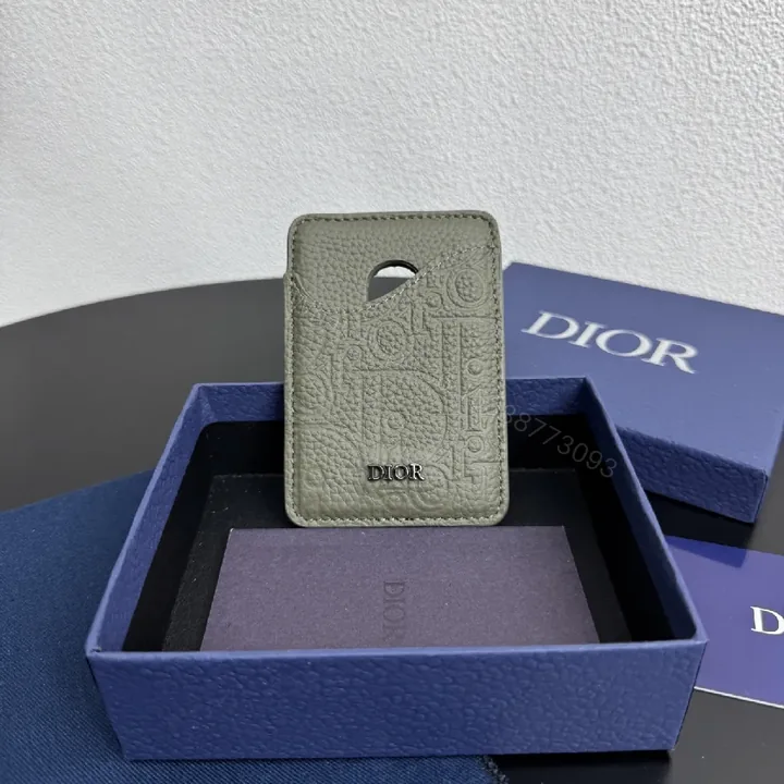 View 1 of Textured Leather Card Case with Dior Detailing - Slim Luxury Accessory
