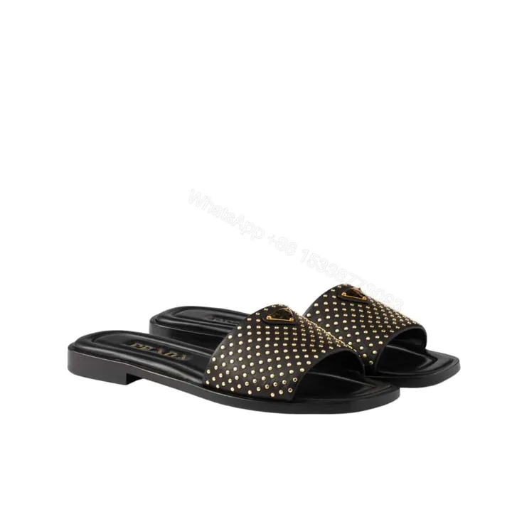View 1 of PRADA NAPPA LEATHER SLIDES WITH STUDS BLACK 1XX760 ZHP F0002 F 010