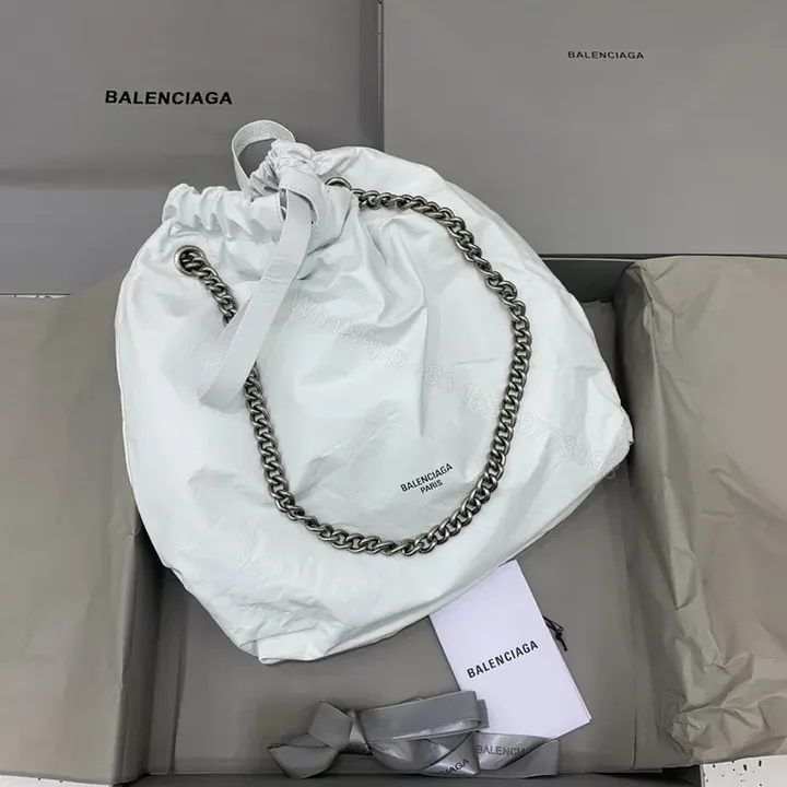 View 1 of White Nylon Tote with Chain Accent â€“ Everyday Luxury Bag