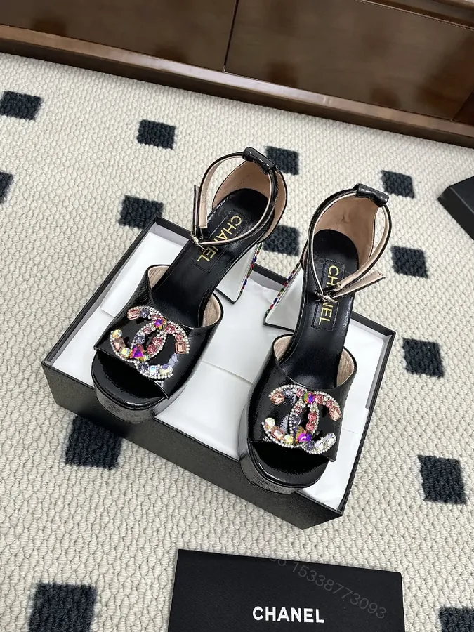 View 1 of Embellished Velvet Sandals with Crystal C-C Closure