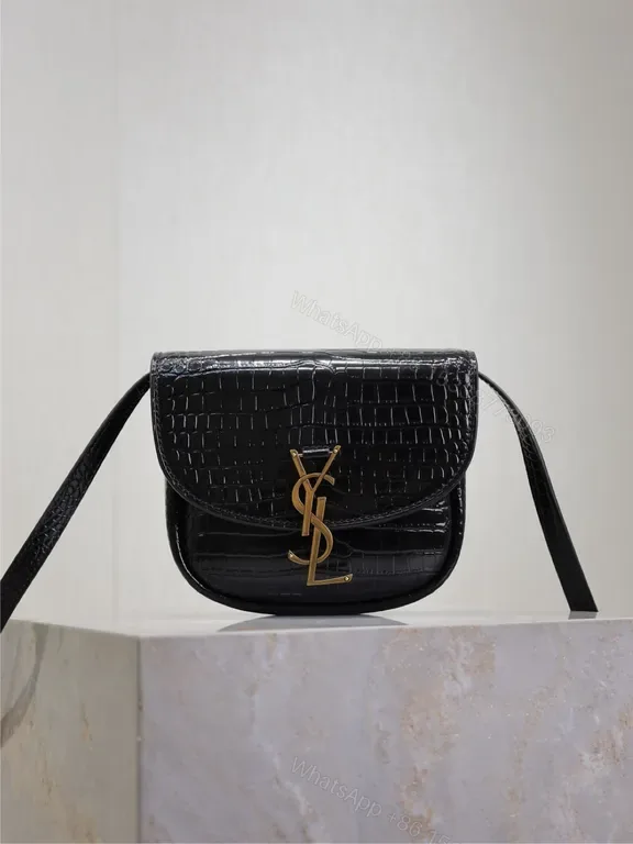 View 1 of Compact Luxe Crocodile-Textured Crossbody: Signature YSL Hardware