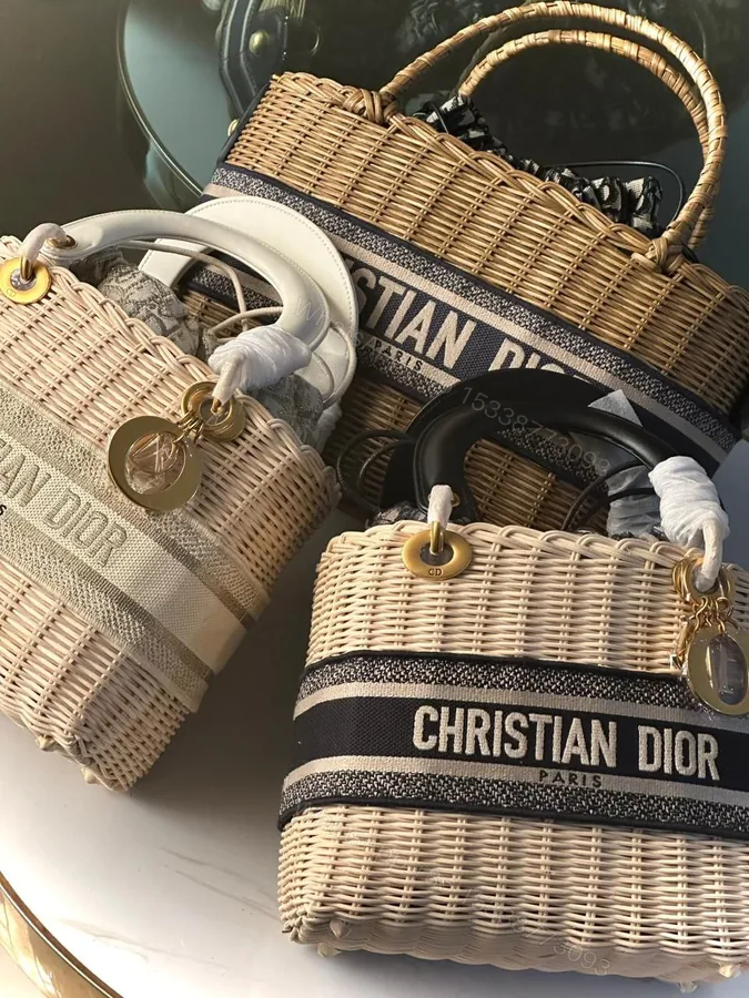 View 1 of DIOR Medium Wicker & Oblique Jacquard Basket Handbag