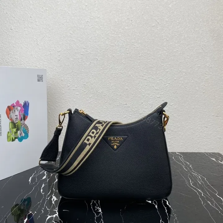 View 1 of Black Pebbled Leather Prada-Inspired Crossbody: Compact Luxury