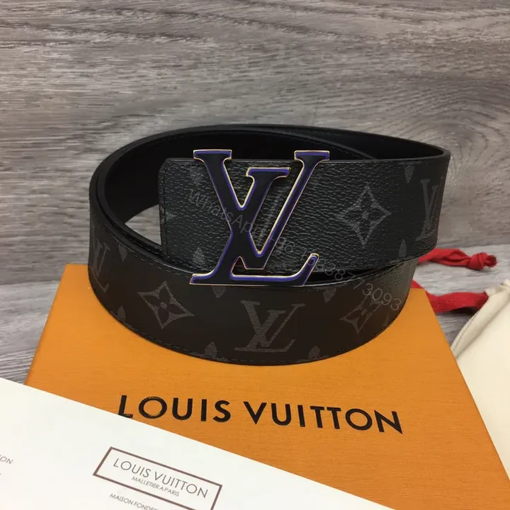 View 1 of Dark Matte LV-Style Monogram Belt with Gunmetal Buckle (Men)