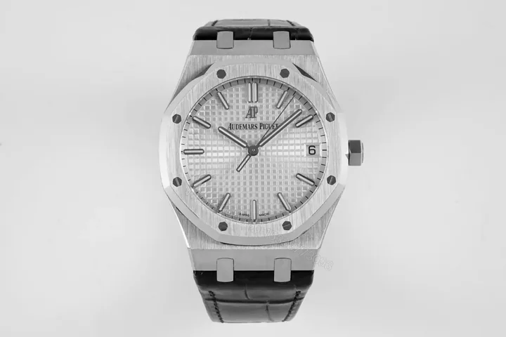 View 1 of KZ Factory Audemars Piguet Royal Oak 15500 Stainless Steel Watch with Black Leather Strap
