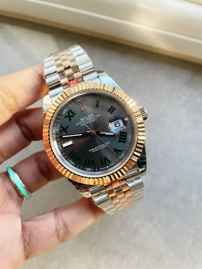 View 1 of GMF GM Factory 1:1 Rolex DateJust Men 41mm “wimbledon” RG and SS V2 Grey textured Dial Roman Markers