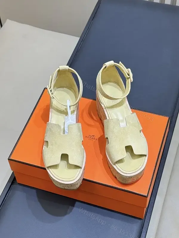 View 1 of Neutral Suede Open-Toe Sandals with Cork-Wedge Platform, Chic, All-Day Comfort