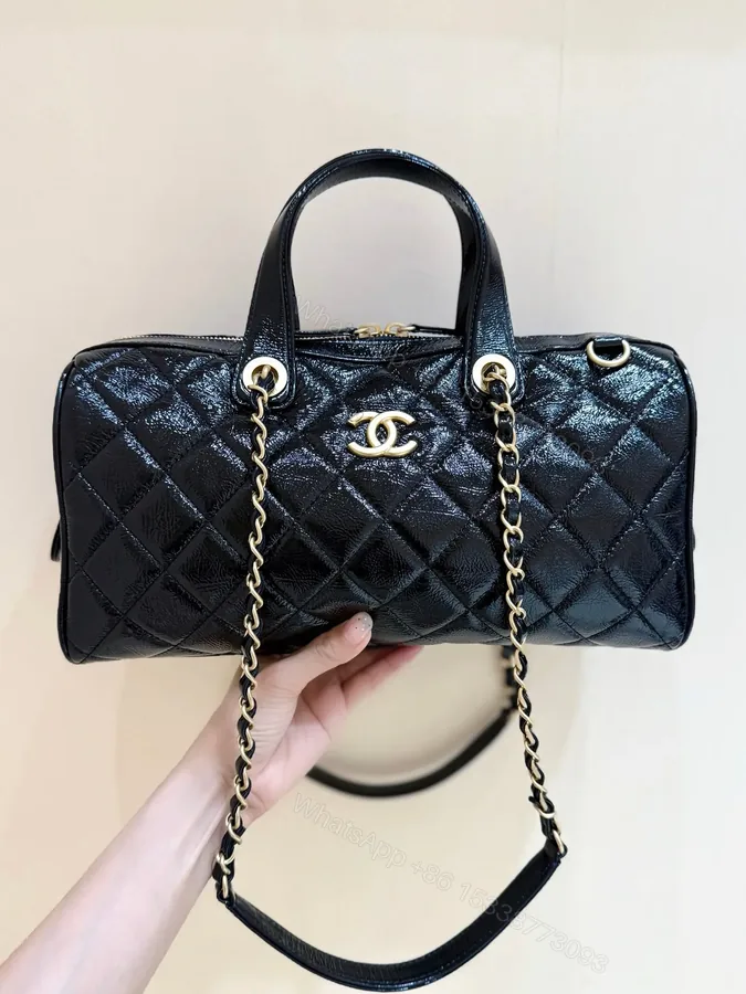 View 1 of Chanel 25K Bowling Bag in Black Caviar Leather Gold Hardware