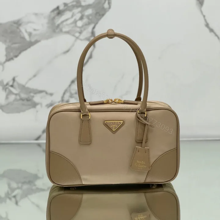 View 1 of LARGE TOP HANDLE BAG 35 IN DRIED MOSS NYLON AND CALFSKIN TRIM