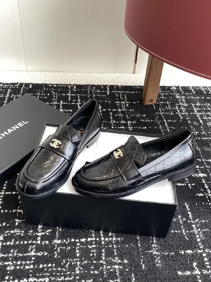 View 1 of Quilted Leather Loafers with Gold Hardware, Classic Style
