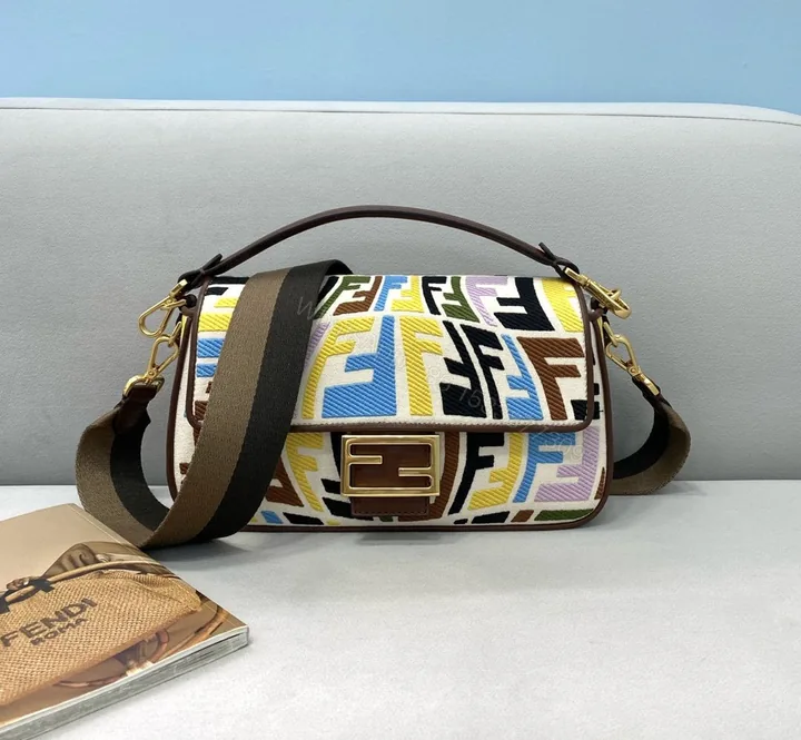 View 1 of Fendi FF Vertigo Canvas Baguette Bag 8BR600 Multiple colors