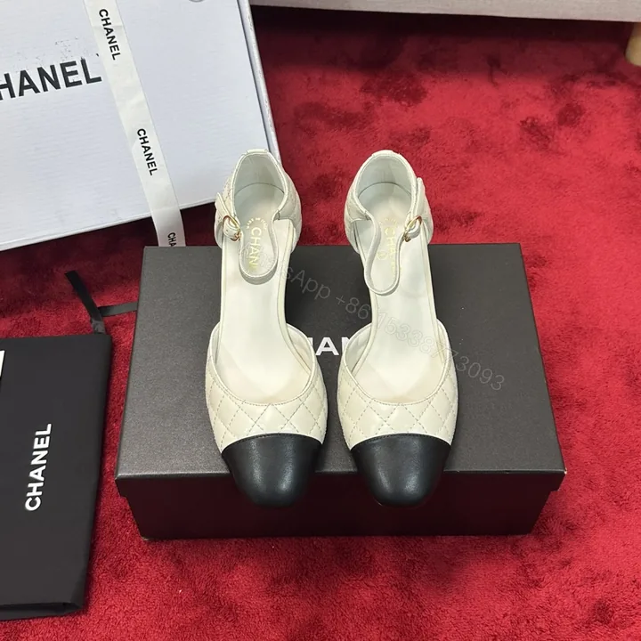 View 1 of 高仿Chanel*G38441C露邊高跟單鞋小牛皮白色4.5CM免檢版