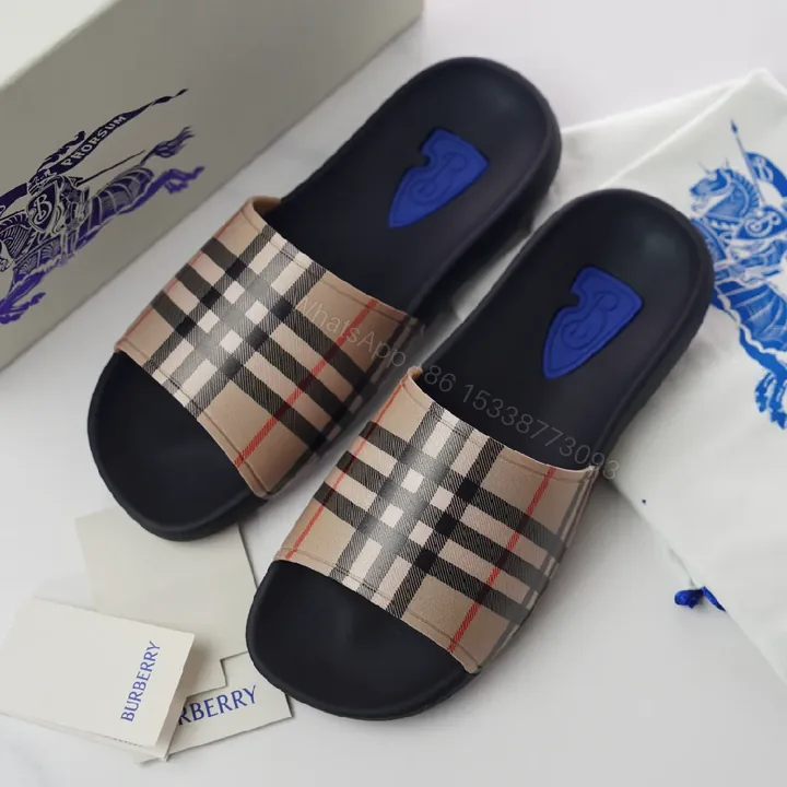 View 1 of Beige Checkered Slide: Contoured Comfort