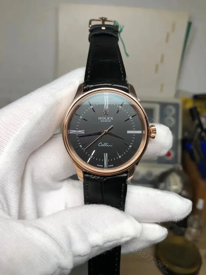 View 1 of Rolex Cellini Time 50505 39mm Everose Black Dial Black Alligator Strap Watch 50505-0009