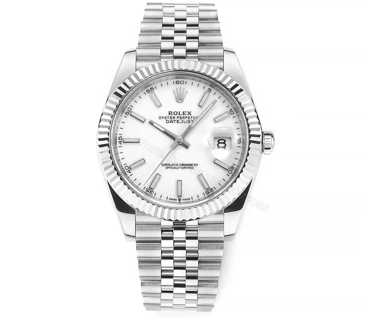 View 1 of Rolex Datejust 41 Stainless Steel Fluted Jubilee White 126334-0010