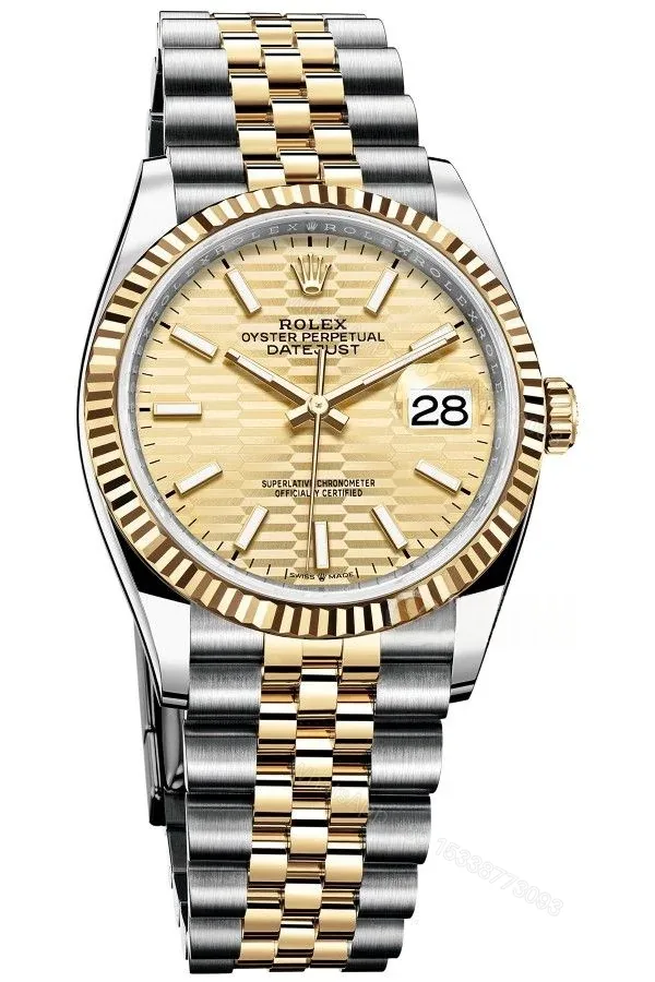 View 1 of Rolex Datejust M126233-0039 1:1 Replica Water Ripple Gold Dial Jubilee 36MM 3235 Movement Super Clone Watch