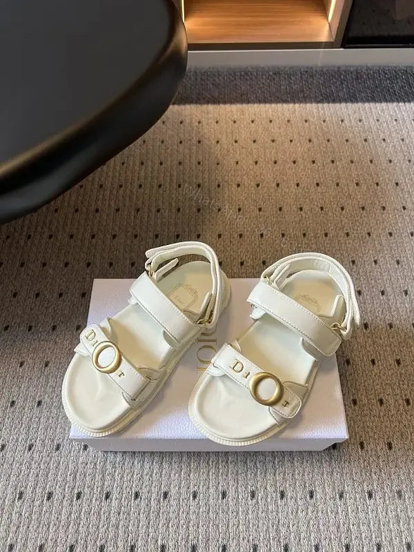View 1 of Chic White Leather Sandals with D‐Ring Hardware