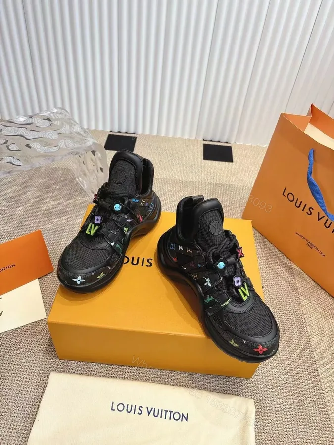View 1 of LV Women Black Mesh Multicolor Logo Sneakers