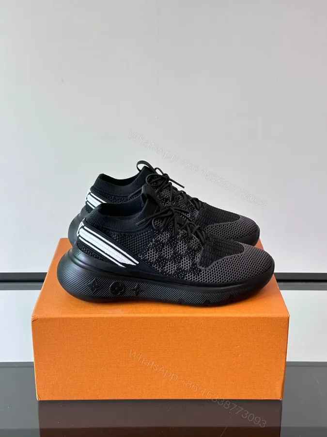 View 1 of LV Men Black Knit Fabric Sneakers