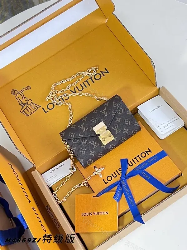 View 1 of Dark Brown LV Monogram Crossbody Satchel with Gold Chain Strap