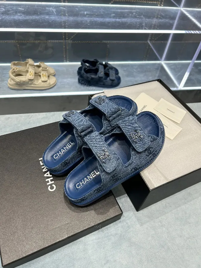 View 1 of Denim-Blue Embellished Sandals: Signature Comfort Shoes