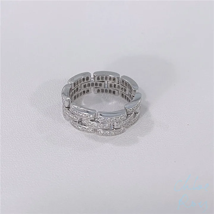 View 1 of Cartier 18K White Gold Maillon Panthere Ring 3 Rows Diamonds