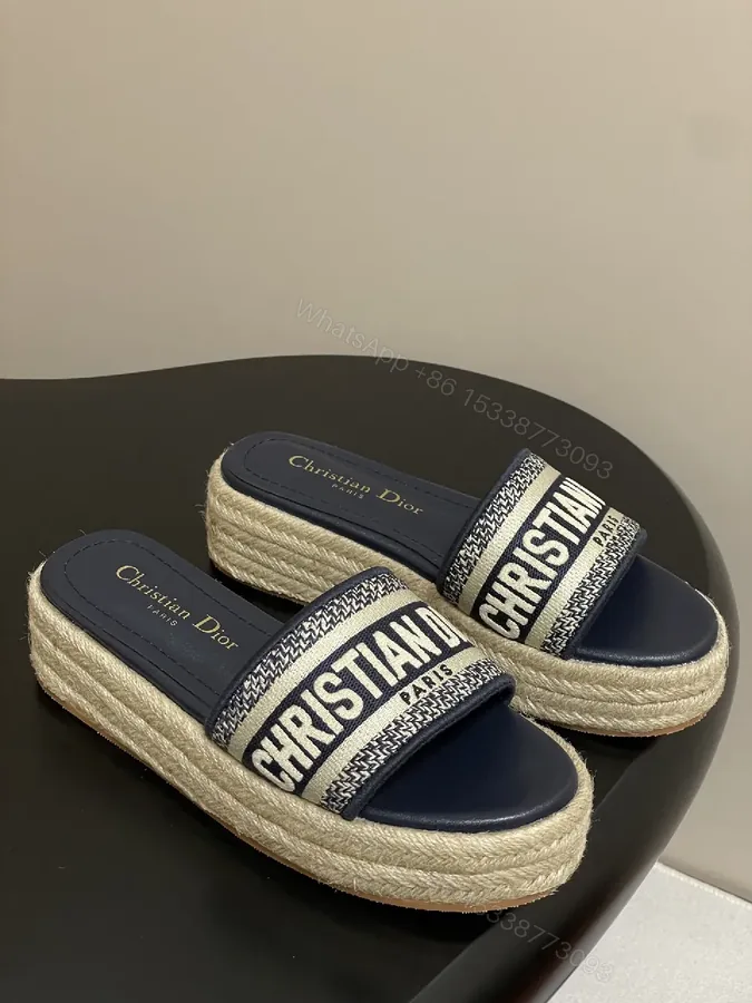 View 1 of Navy Espadrille Slides - Logo-Trim Luxe, Casual Slip-On
