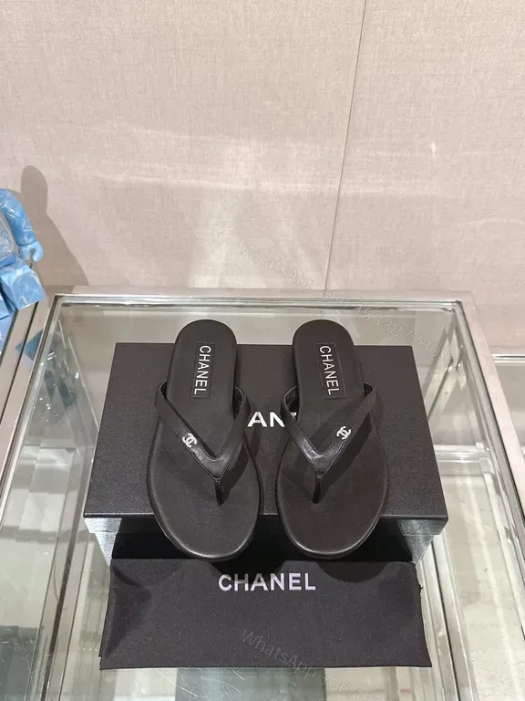 View 1 of Minimalist Black Chanel-Inspired Flip-Flops: Luxe Comfort Sandals